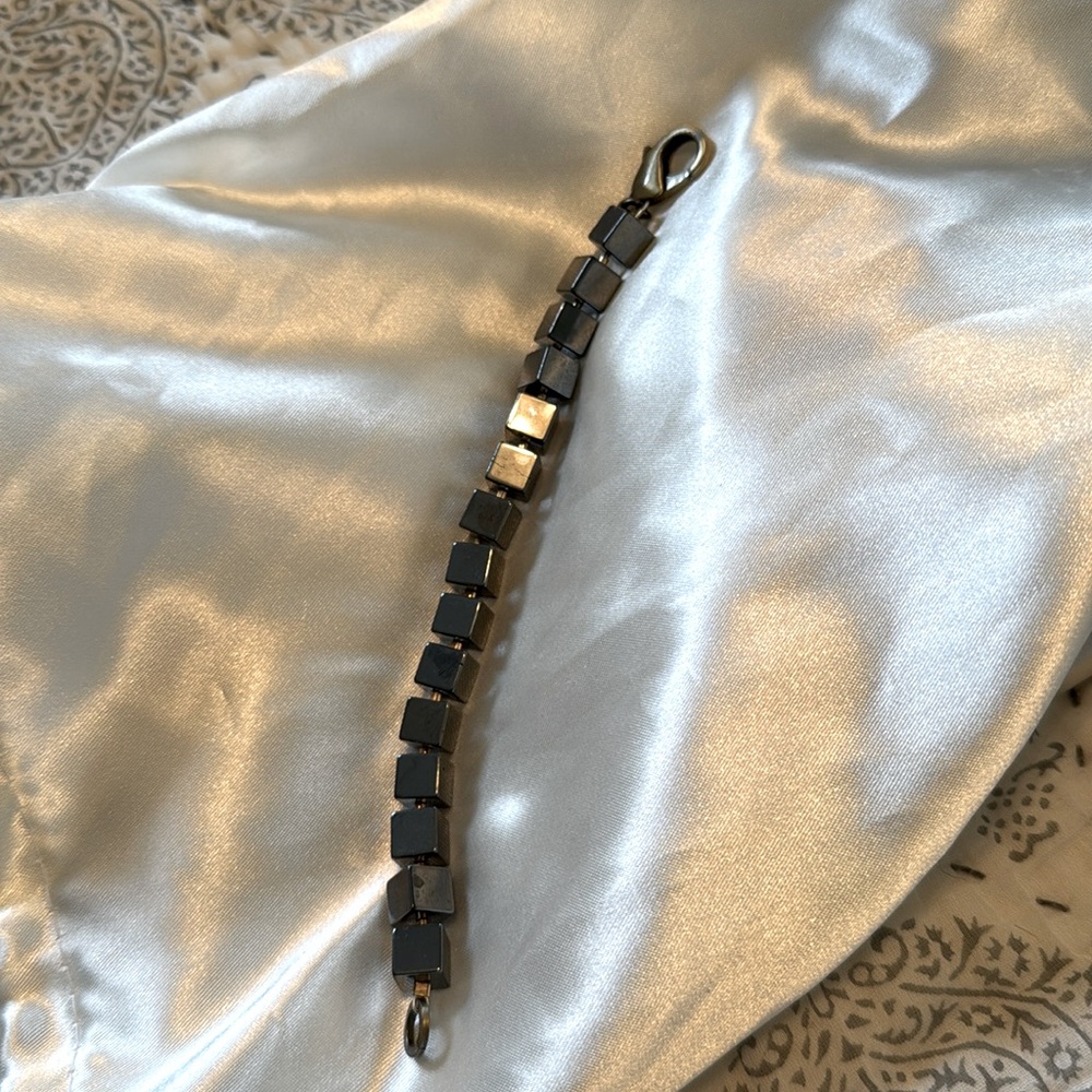 Shiny Black Stone , square cut bracelet